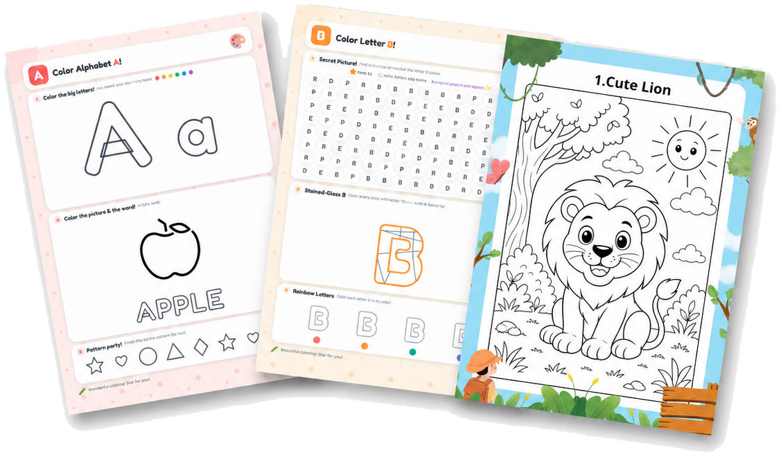 Three TraceZoo worksheet pages fanned out