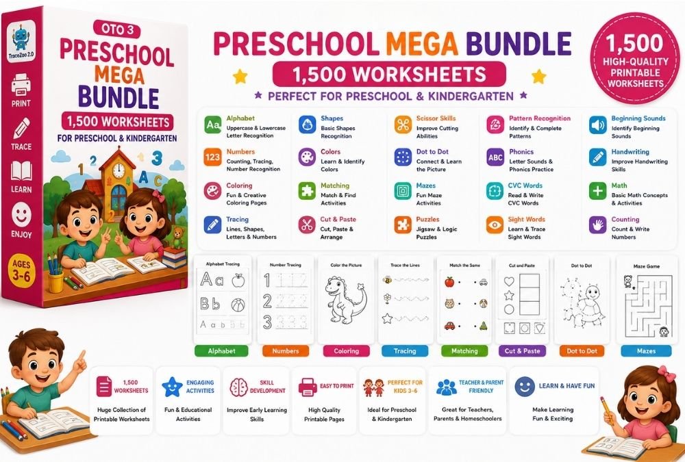 Preschool Mega Bundle — 1,500 high-quality printable worksheets preview