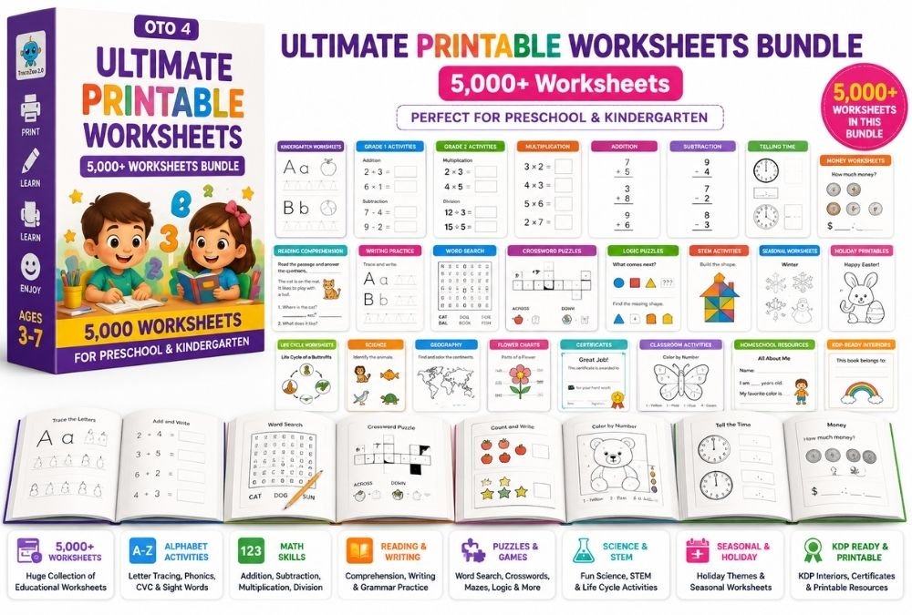 Ultimate Printable Worksheets Bundle — 5,000+ worksheets preview
