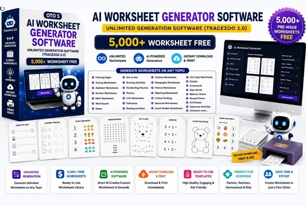 AI Worksheet Generator Software — unlimited generation plus 5,000+ free worksheets preview